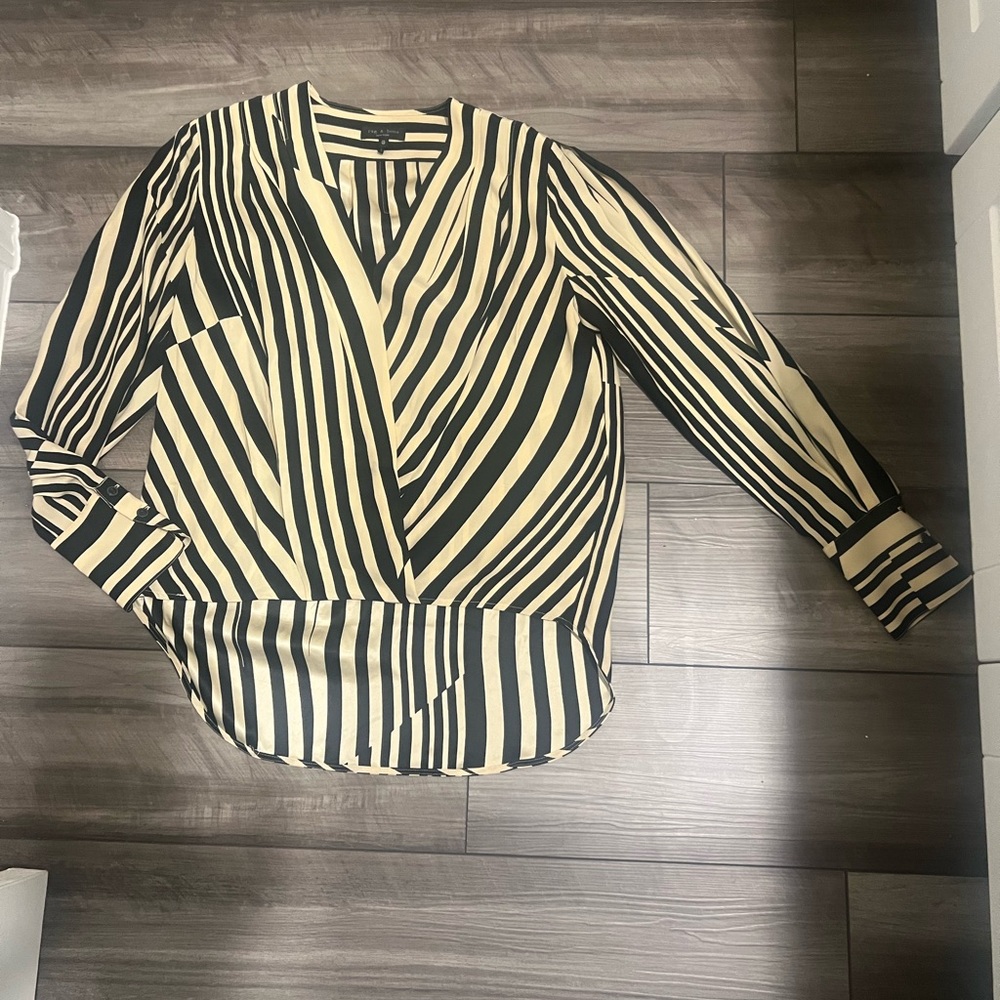 rag & bone Black and Cream Striped Blouse